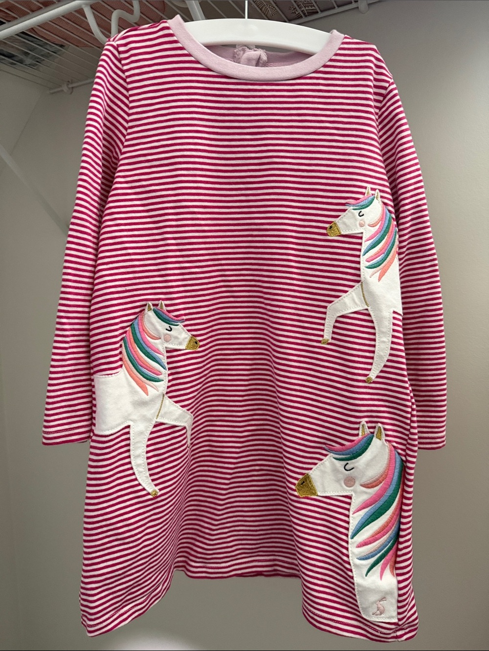 Joules Pink and White Striped Unicorn Dress